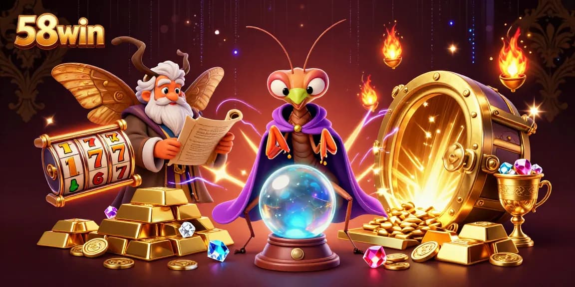 Experience exciting wins with 58win's vibrant casino gaming scene featuring an enchanting fortune teller.