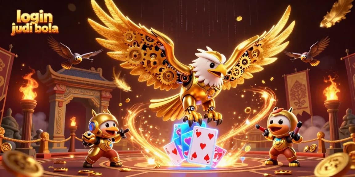 Engage in thrilling gameplay with login judi bola as the 3D golden eagle soars through a vibrant casino scene.
