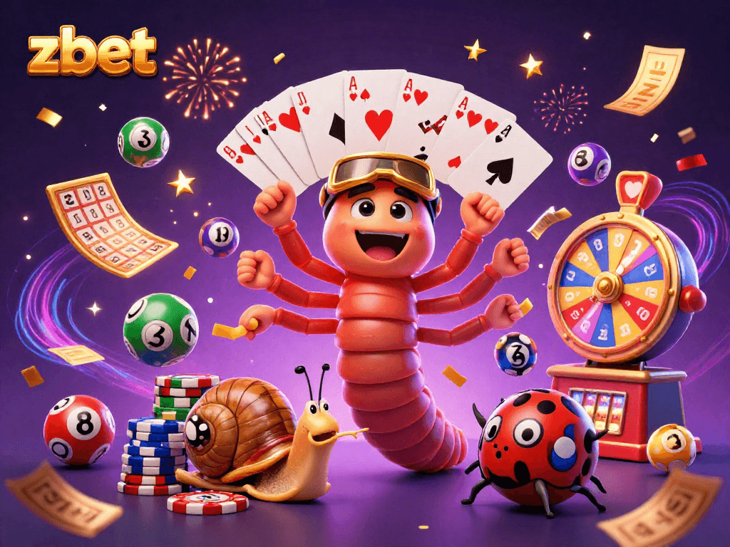 Engage with zbet's thrilling casino atmosphere featuring lively characters and festive elements.