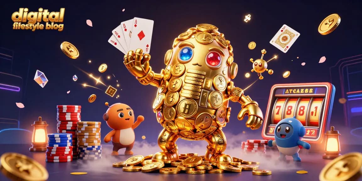 Engage with the digital lifestyle blog featuring a dynamic scene of a golden golem with casino elements.