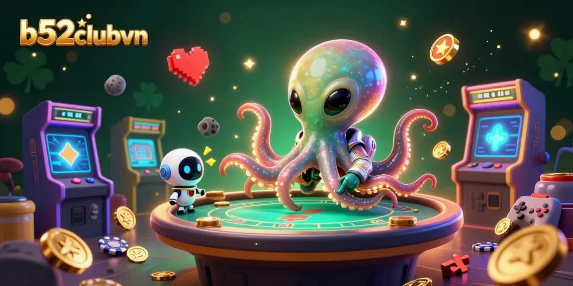 Play exciting poker at b52clubvn with a vibrant alien octopus and engaging game elements.