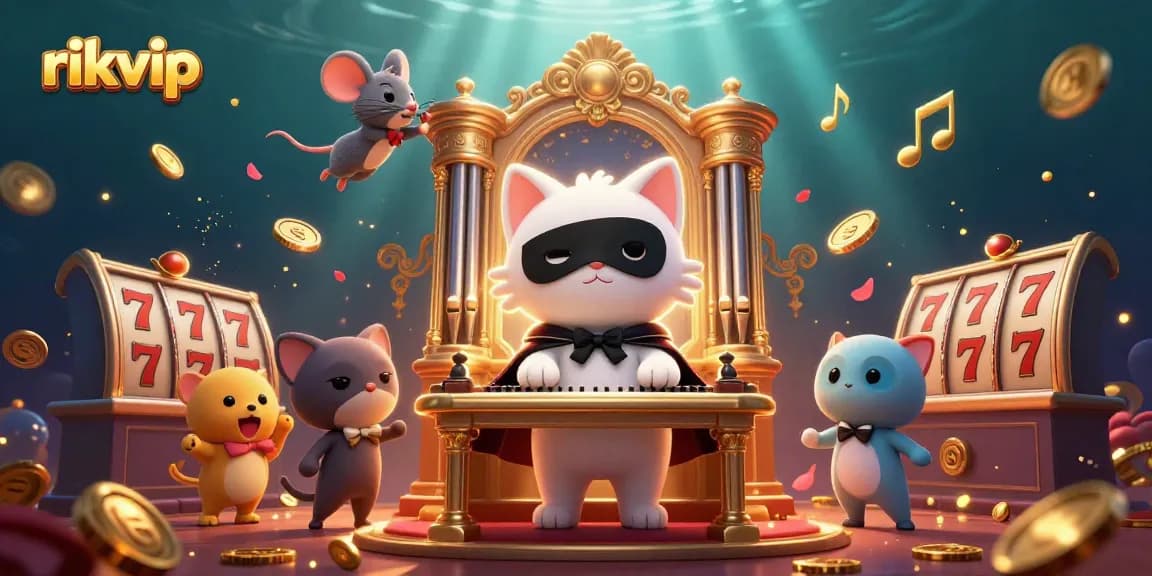 Experience thrilling rikvip slot games with a captivating 3D casino illustration featuring dynamic characters and rich details.