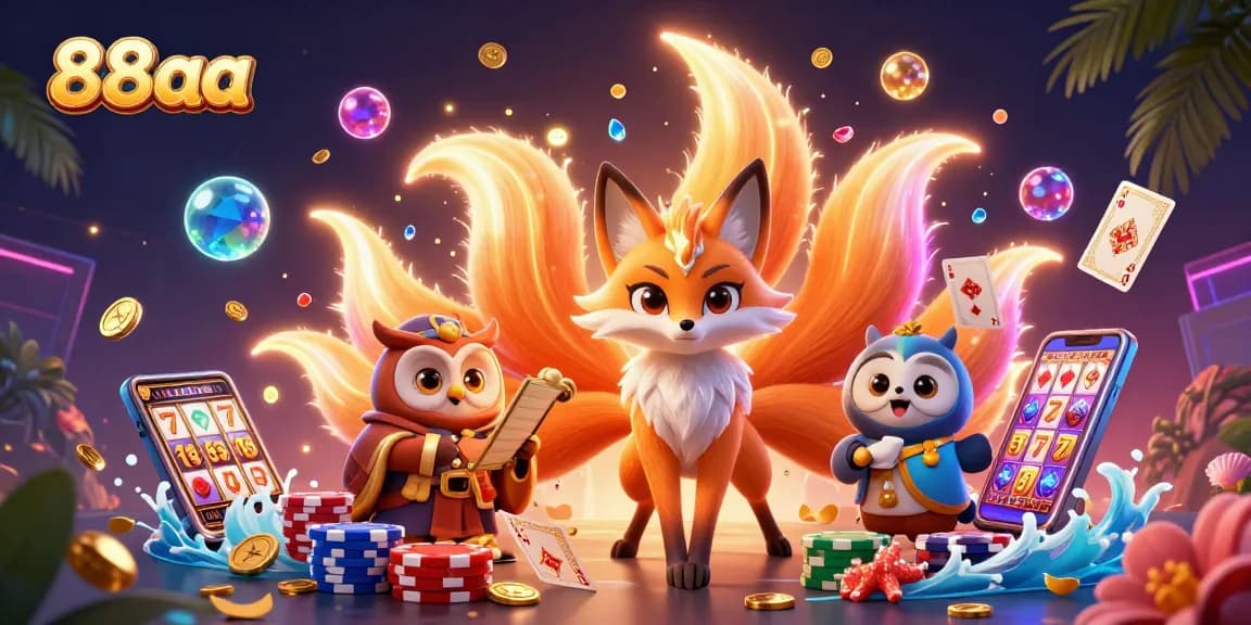 Play a vibrant spin on slots at 88aa with a mystical fox and owl amidst sparkling gems.