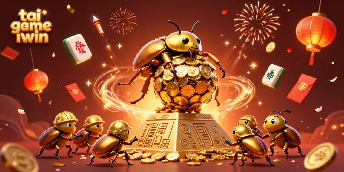 Engage in lively tai game iwin action featuring golden beetles in a vibrant casino setting.