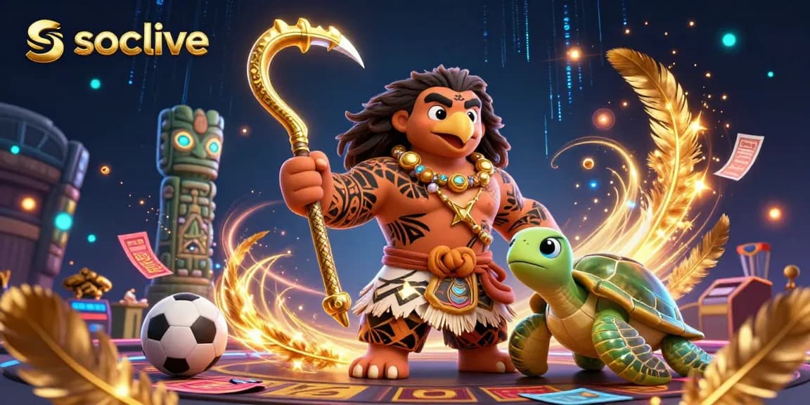 Socolive delivers thrilling sports betting excitement with a vibrant illustration of a demigod hawk and turtle.