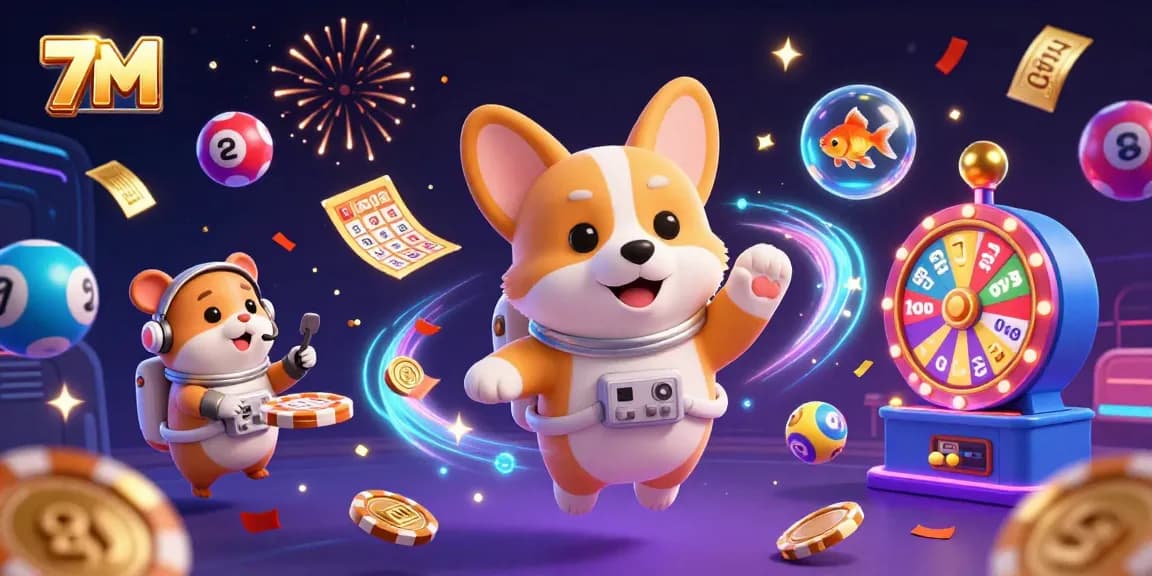 Engaging 7M online casino scene featuring cartoon characters and exciting gambling elements.