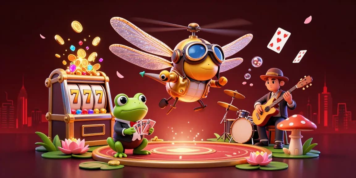 Experience captivating casino excitement with vipwin luxury featuring dynamic gameplay, a charming frog croupier, and vibrant atmosphere.