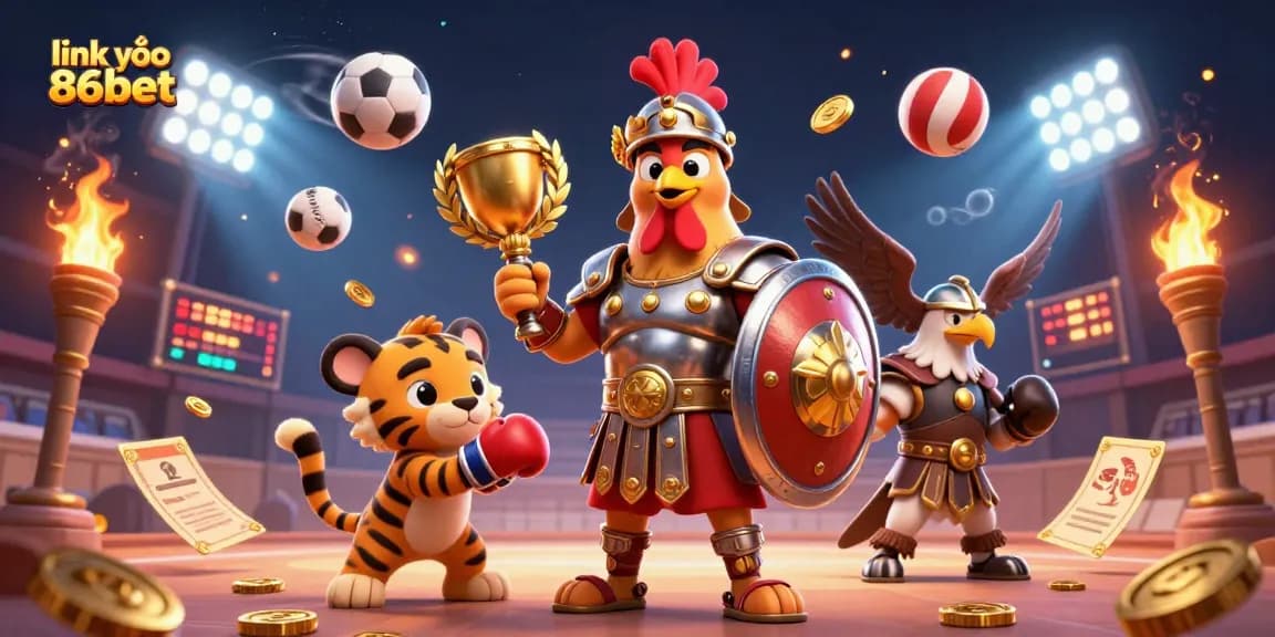 Win big at 86bet with captivating action featuring dynamic sports elements in the illustration.