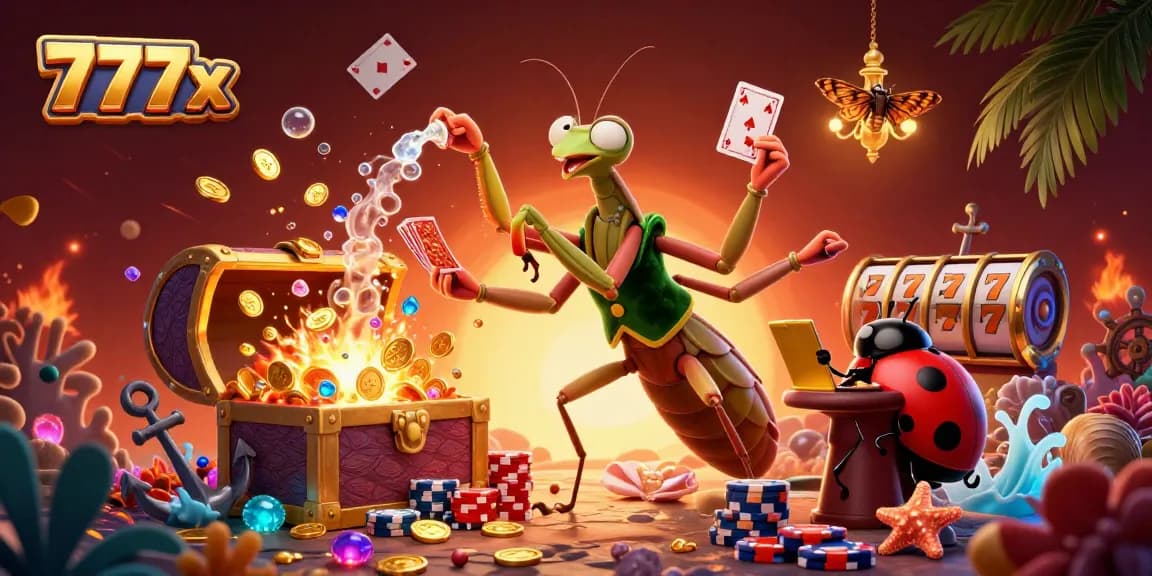 Engage in thrilling casino action with 777x, featuring our card sharp in a vibrant gaming scene.