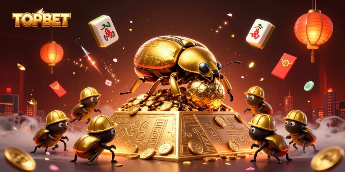TOPBET offers thrilling casino experiences with golden beetles and festive games ambiance.