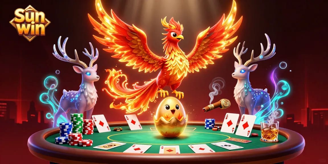 Engage with the Sun win gaming world in this vibrant casino-inspired digital illustration featuring mythical creatures.