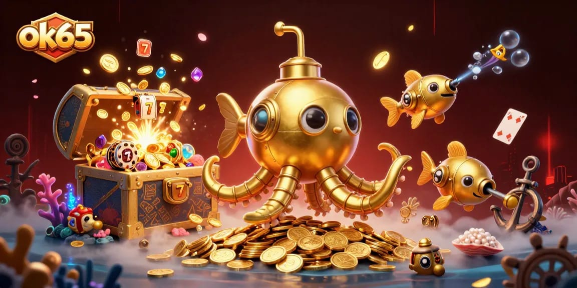 Experience thrill at slots with ok65 visualizing a vibrant treasure-filled casino adventure.