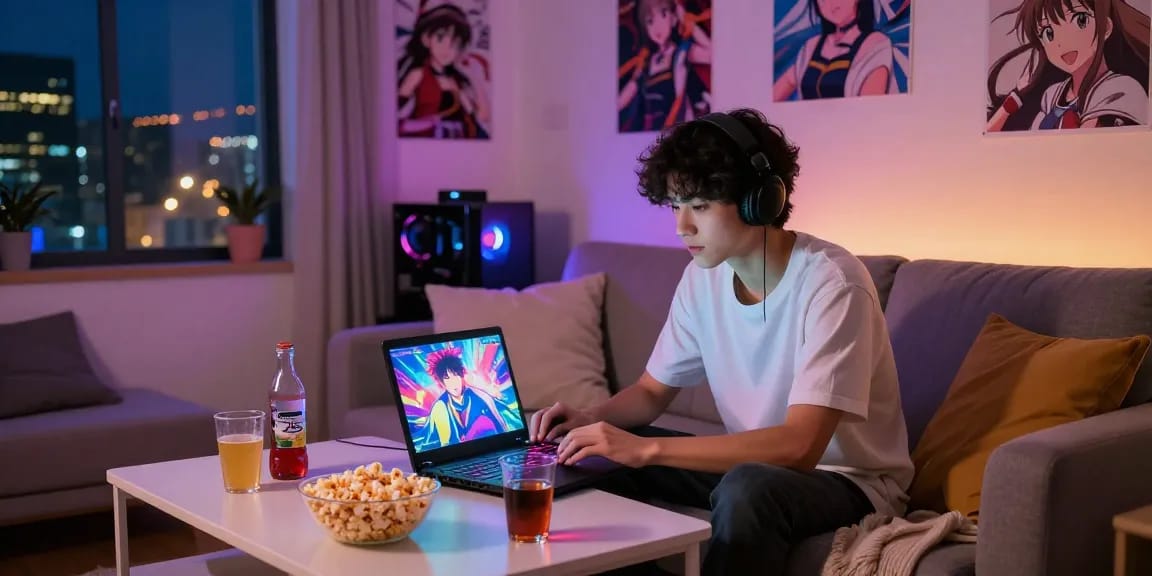 Player enjoying an immersive hentai game experience in a cozy gaming setup.