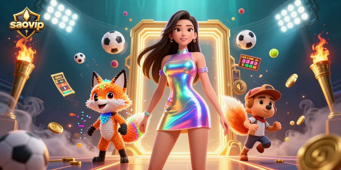 Bet on saovip with vibrant casino-themed characters and dynamic sports elements.