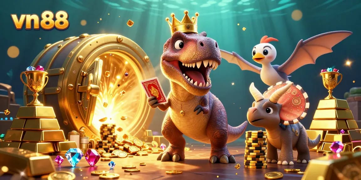 Experience thrilling action at vn 88 casino with colorful dinosaurs and golden treasures.
