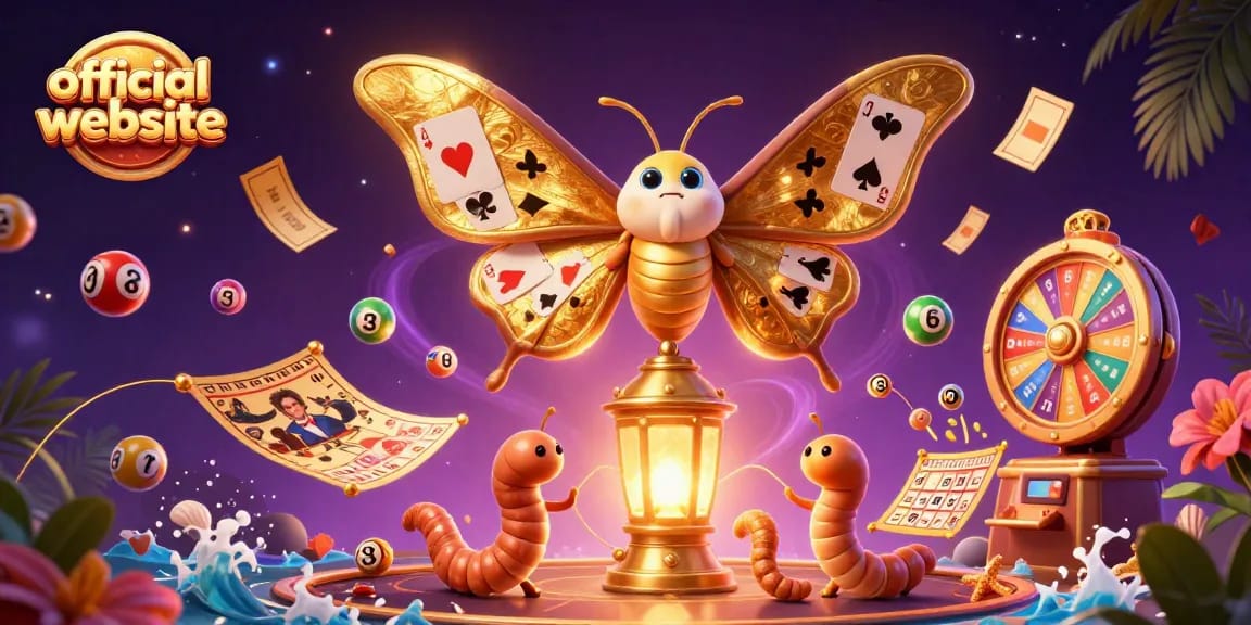 Capture excitement with this official website illustration featuring vibrant casino elements and a majestic moth.