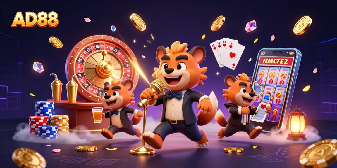 Experience excitement at AD88 with a vibrant casino scene featuring hyenas in action.