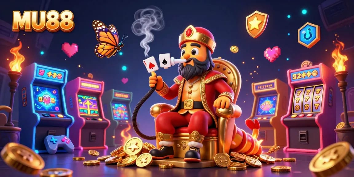 Experience thrilling MU88 casino excitement with captivating elements like slot reels and jackpot counters.