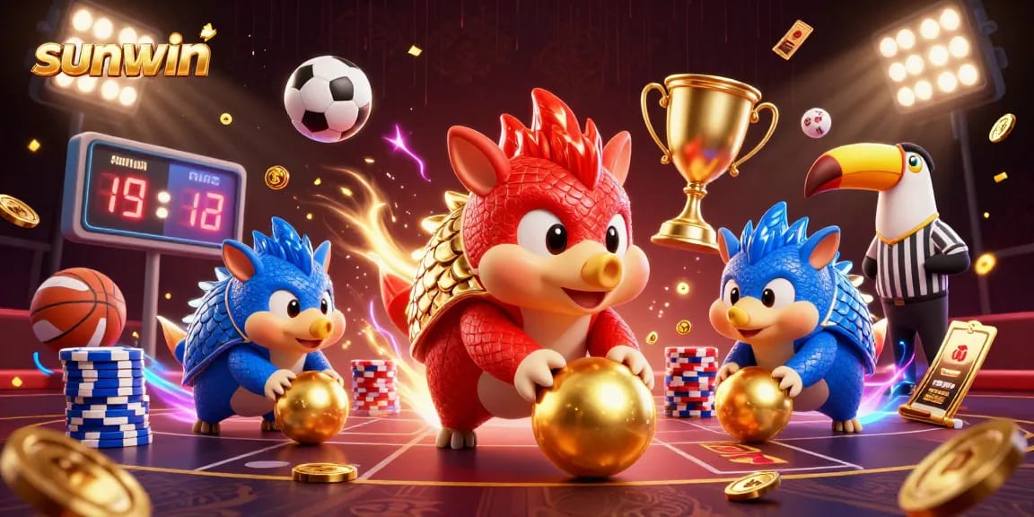 sunwin pangolins compete in a vibrant casino game with poker chips and golden elements