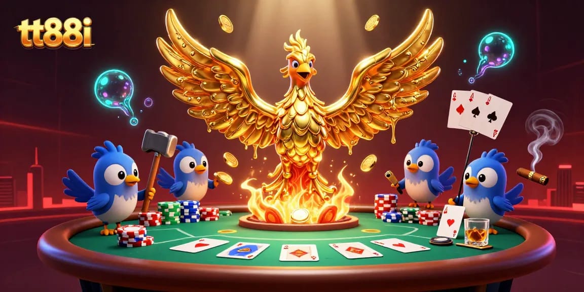 Engaging players in tt88i's immersive casino experience with golden phoenix and poker elements.