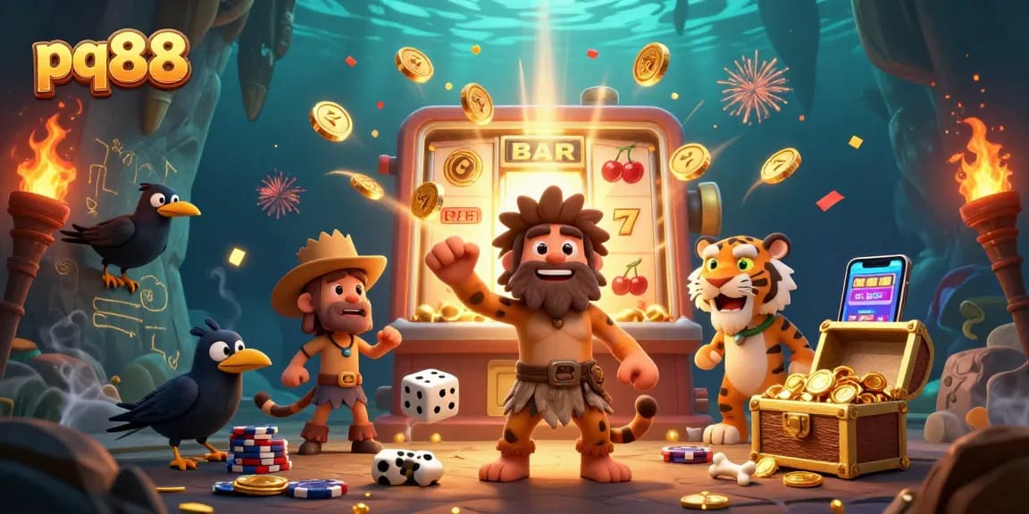 Experience thrilling gambling at pq88 with playful cavemen and jackpots galore.