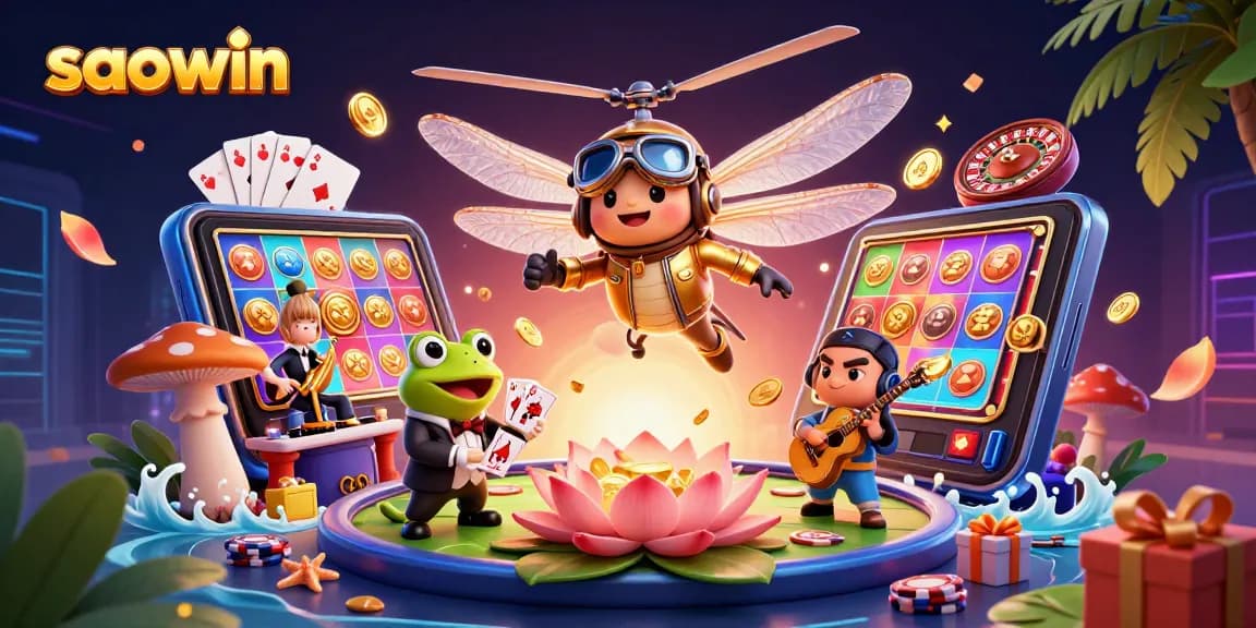 Experience thrilling gameplay at saowin while the frog croupier deals cards under the sunset-lit casino.