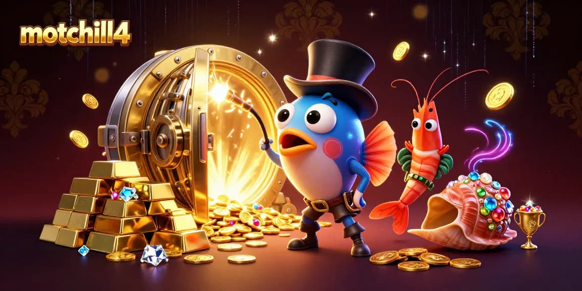 Elevate your gaming experience with motchill4's vibrant 3D illustration showcasing lucky treasures and excitement.