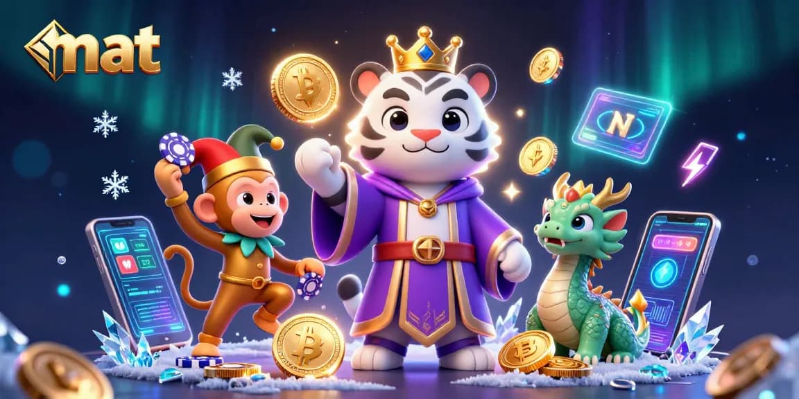 Engage with mat in a vibrant 3D casino world featuring a crown-wearing tiger and playful monkey.