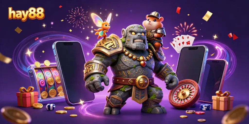 Experience exciting gameplay with hay88 featuring a colorful casino scene full of animated characters and gaming elements.