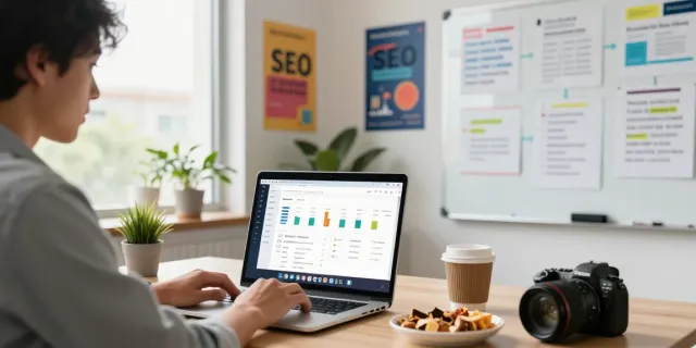 Focused professional enhancing instant indexing strategies in a bright modern office.
