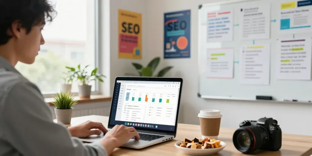 Focused professional enhancing instant indexing strategies in a bright modern office.