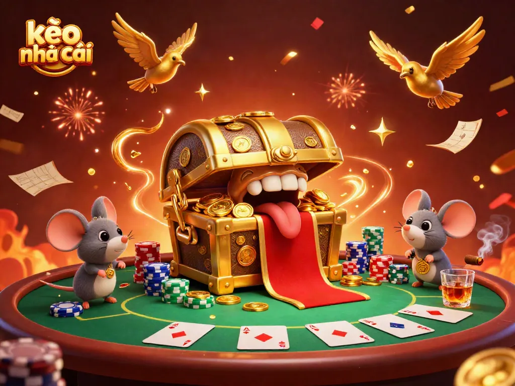 Experience the thrill of kèo nhà cái with this vibrant casino scene featuring treasures and poker elements.