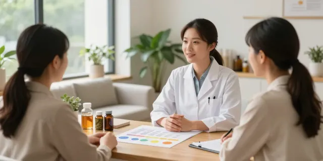 Nutritionist Surrey consulting with a client in a warm, welcoming clinic setting.
