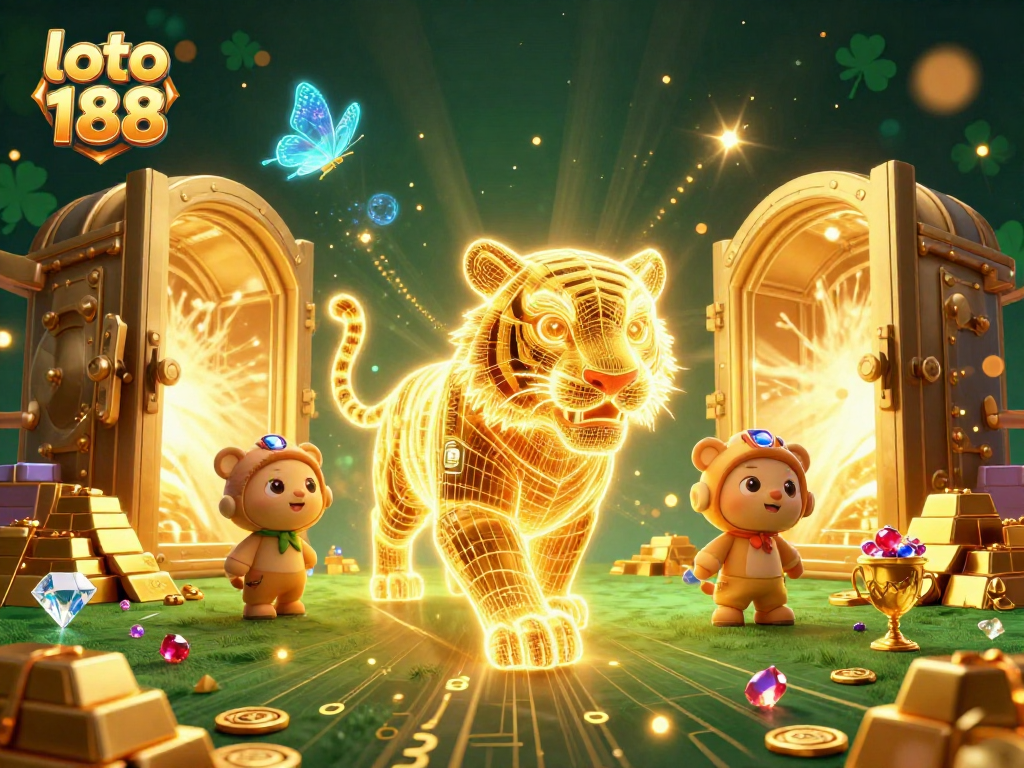 Engage with loto 188 gaming action featuring a vibrant golden tiger in a digital casino scene.