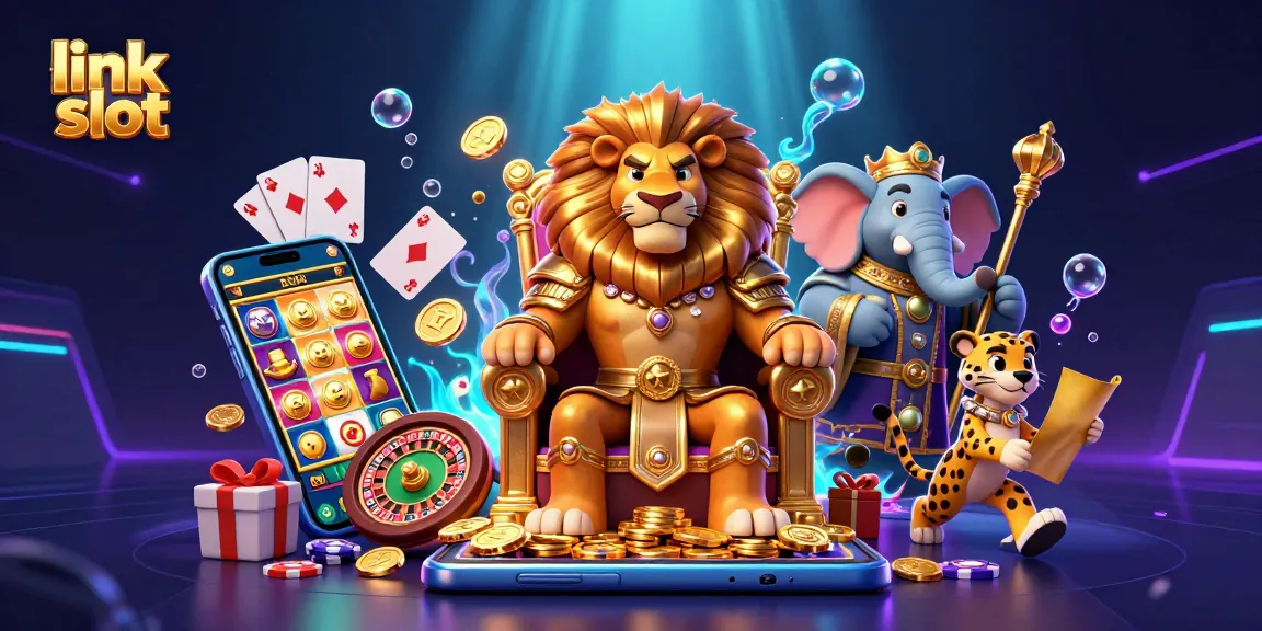 Menangkan jackpot dengan link slot dan elemen slot mesin bergaya kartun pada ilustrasi 3D ini.