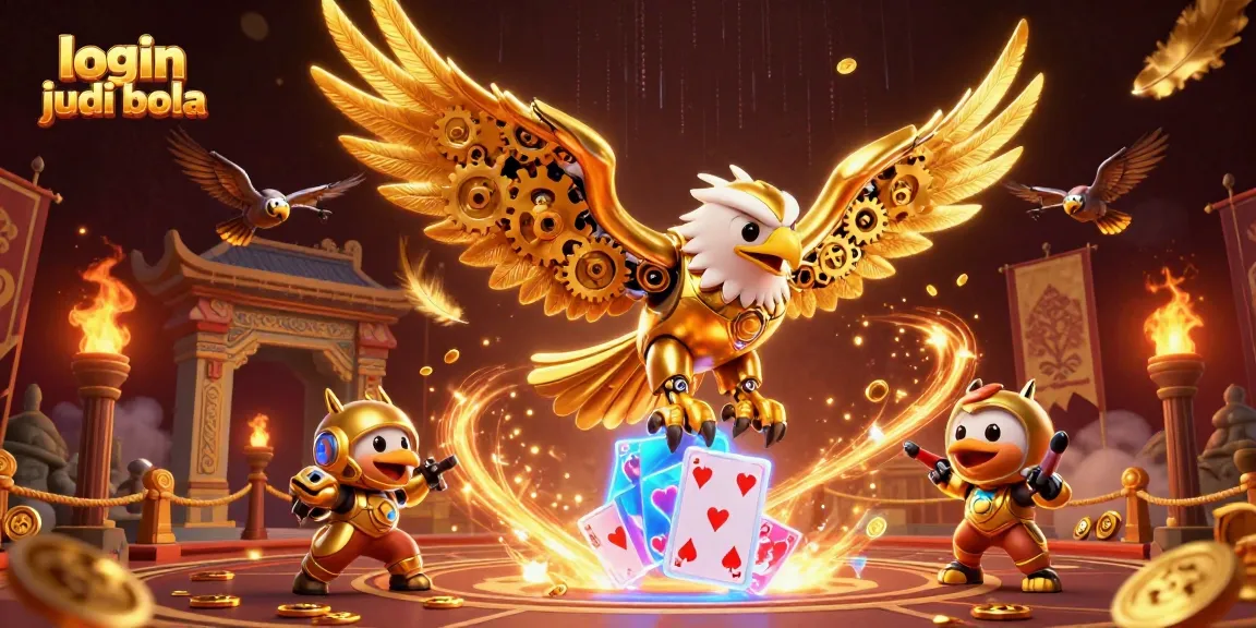 Engage in thrilling gameplay with login judi bola as the 3D golden eagle soars through a vibrant casino scene.