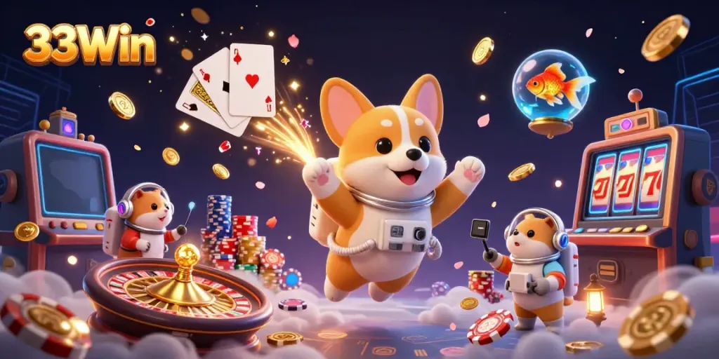 Experience thrilling gameplay at 33Win with a vibrant, dynamic casino scene featuring exciting interactive elements.