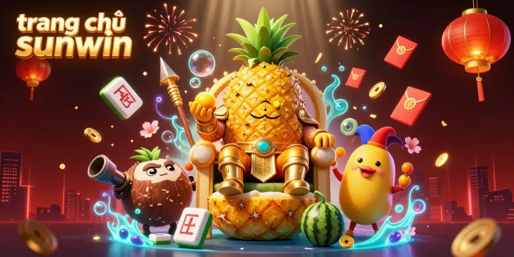 Engage with the vibrant world of trang chủ sunwin, featuring a golden pineapple king and dynamic casino elements.