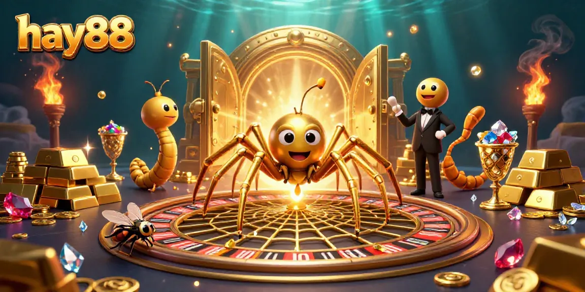 Experience thrilling bets at hay88 with a lively roulette scene featuring a golden spider and vibrant gaming elements.