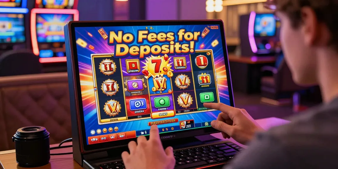 Exciting user interacting with situs slot deposit 10 ribu on mobile device, highlighting no fee deposits.