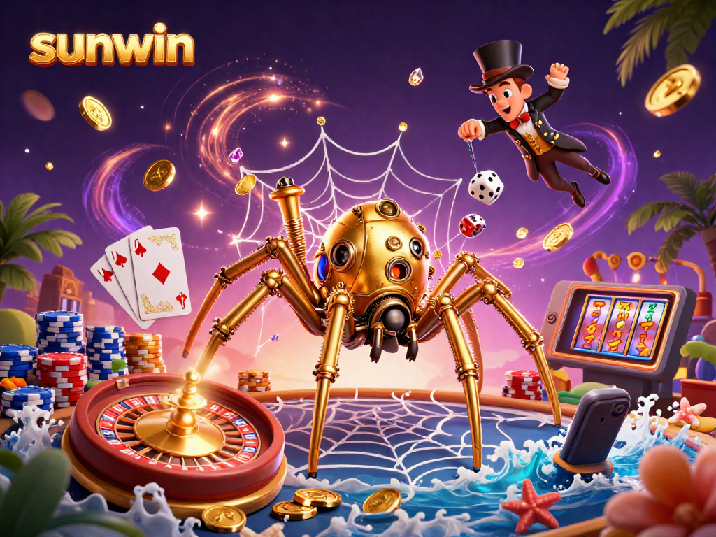 Catch the excitement with sunwin's golden spider and fly gentleman in a vibrant casino scene.