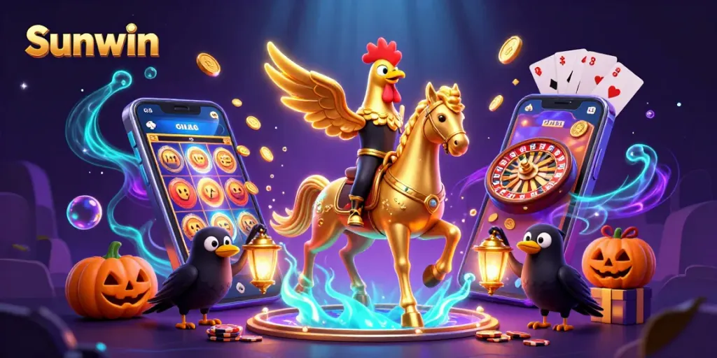 Experience Sunwin's thrilling slot games with an enchanting 3D casino illustration.