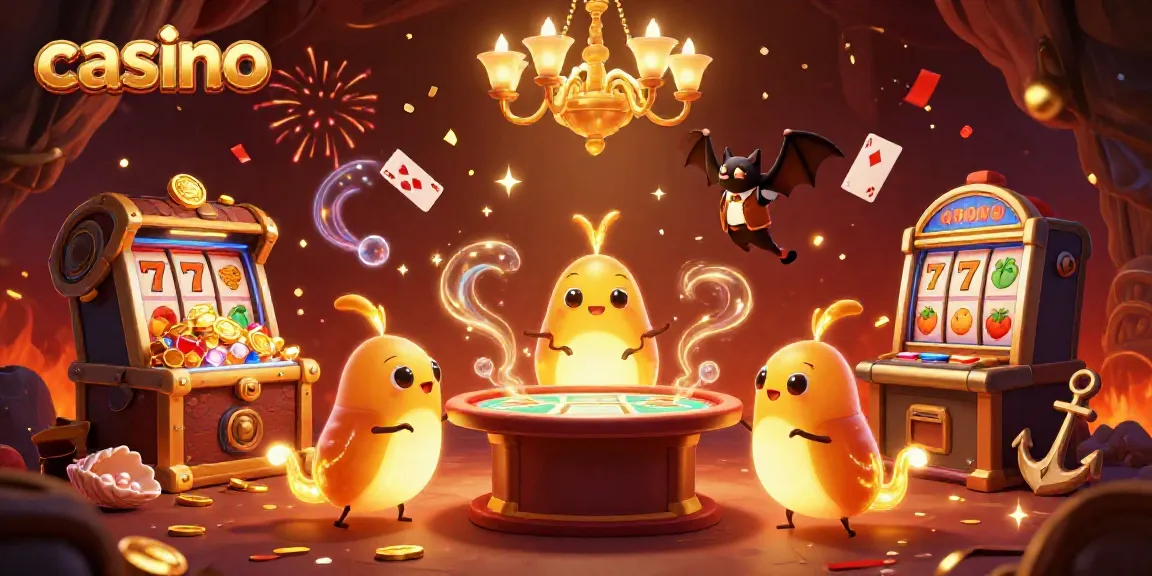 Experience the vibrant casino scene with glowworms and a bat dealer amidst colorful treasures.