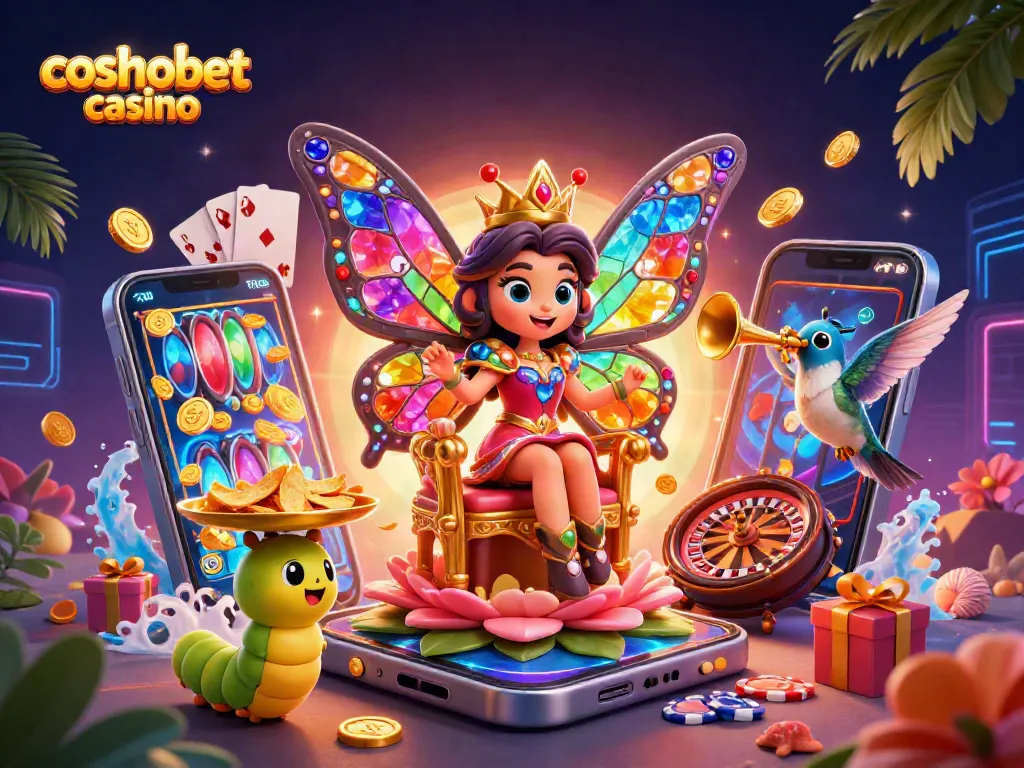 Engage with the thrilling vibes of cosmobet casino with colorful slots, golden chips, and vibrant animations.