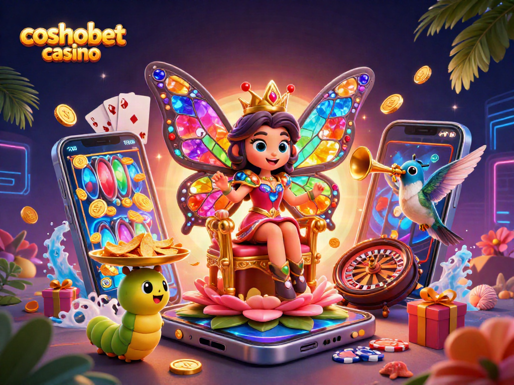 Engage with the thrilling vibes of cosmobet casino with colorful slots, golden chips, and vibrant animations.