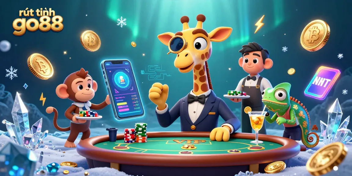 Experience the excitement of rút tiền go88 with a vibrant casino scene featuring a high-roller giraffe and lively characters.