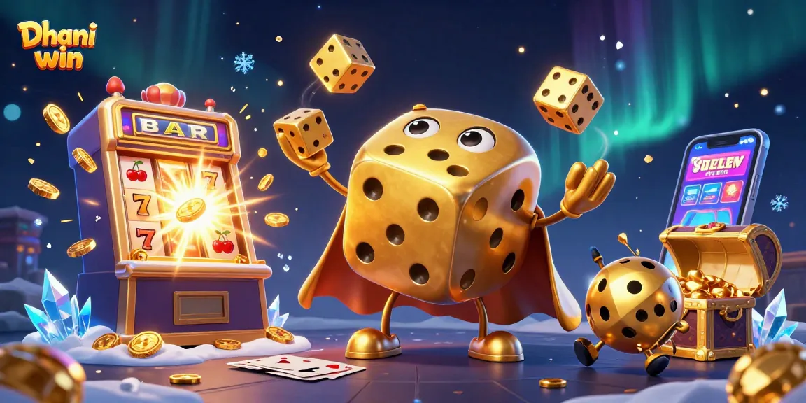 Dhani win gaming experience with golden dice golem and jackpot excitement in 3D.