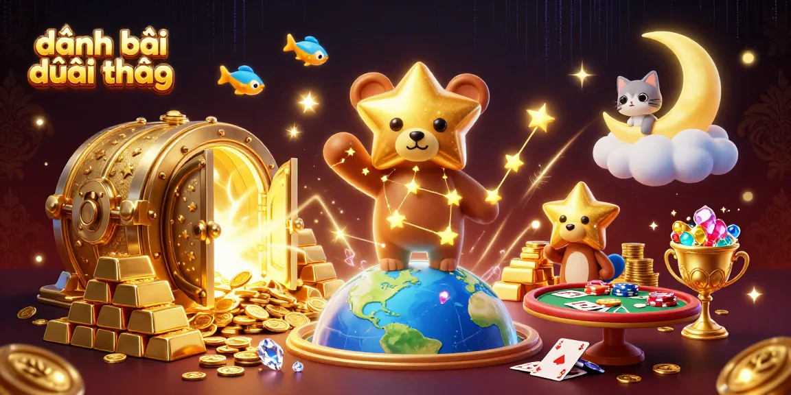 Engage with the vibrant universe of đánh bài đổi thưởng, where a constellation bear gathers golden coins in a surreal casino scene.