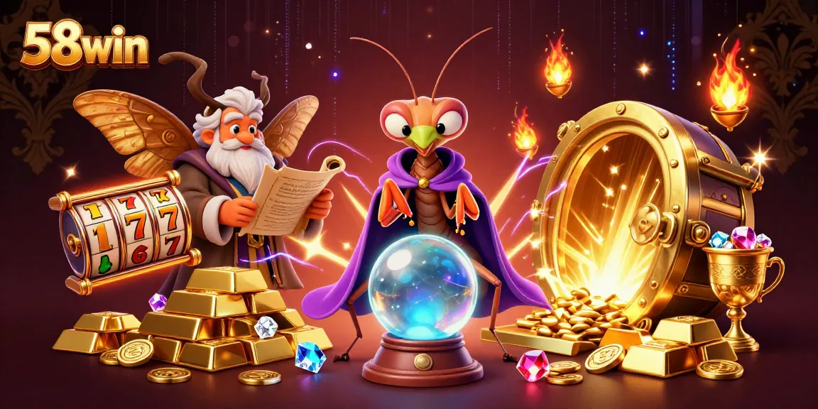 Experience exciting wins with 58win's vibrant casino gaming scene featuring an enchanting fortune teller.