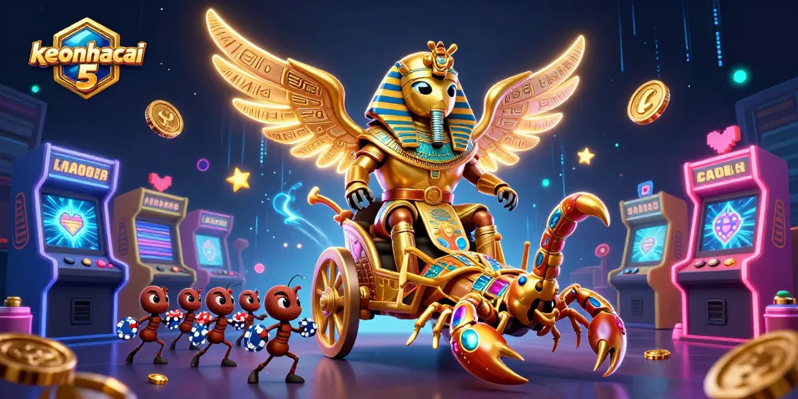 Engage with keonhacai 5 through this vibrant 3D digital illustration of a colossal beetle and scorpions in a casino adventure.